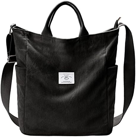 KALIDI Corduroy Tote Bag, Large Messenger Bag Shoulder Hobo Anti Splash Crossbody Zipper Bag Casual Work Shopping Women