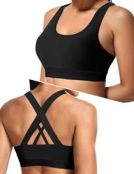 Sports Bras for Women, Criss Cross Back Medium Support Bras for Large Bust, Strappy Yoga Workout Bra with Pads