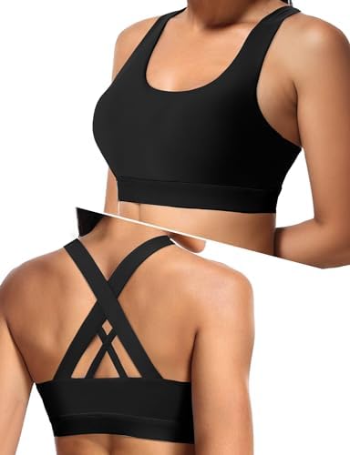 Sports Bras for Women, Criss Cross Back Medium Support Bras for Large Bust, Strappy Yoga Workout Bra with Pads