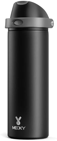 24 oz Insulated Water Bottle for Sports: Meoky Stainless Steel Water Bottle with 2-in-1 Straw and Spout Lid – Leak Proof, Cold for 24 Hours, Fits in Car Cup Holder, BPA-Free for Travel Gym, Night