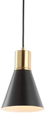 JONATHAN Y JYL6131A 6″ Modern 1-Light Pendant, Mid-Century Adjustable Hanging Light in Black and Brass Gold, Dimmable Cone Shade Lighting Fixture for Kitchen Island, Hallway, Foyer, Dining Room