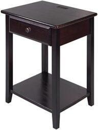 Casual Home Owl Night Stand with USB Port Charging Station and Drawer, 17.5″W x 14.25″D x 24.5″H, Espresso