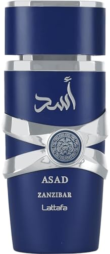 Lattafa Asad Zanzibar – Fresh, Spicy, Vanilla, Coconut – Eau de Parfum Long-Lasting Fragrance for Men, 3.40 Ounce / 100 ml