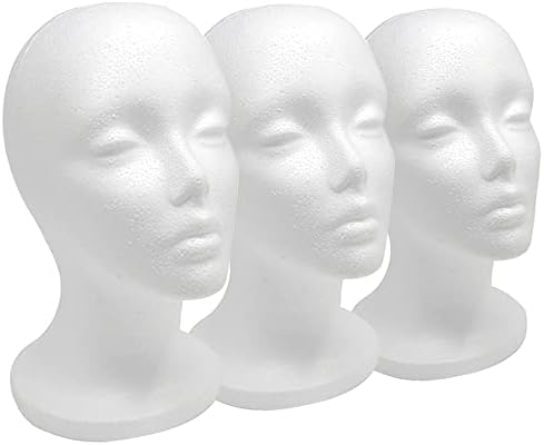 12″ 3 Pcs Foam Wig Head – Tall Female Foam Mannequin Wig Stand and Holder for Style, Model And Display Hair, Hats and Hairpieces, Mask – for Home, Salon and Travel