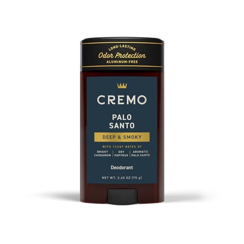Cremo Palo Santo Aluminum Free Deodorant for Men, 48-hour Long Lasting Odor Protection, 2.65oz