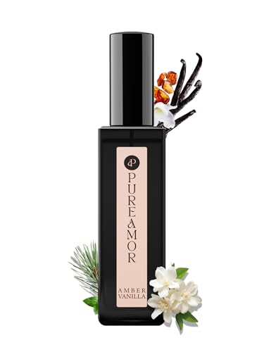 PUREAMOR Amber Vanilla Perfume for Women, Coffee Scented Fragrance with Warm Amber & Sweet Vanilla Notes, Long Lasting Extrait de Parfum, Advanced Fragrance Travel Size 0.7 oz Eau de Parfum Spray