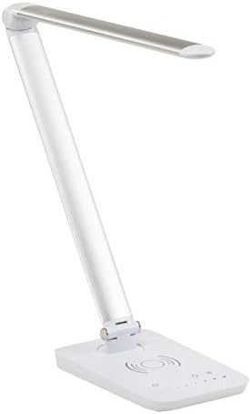 Safco 1009SL, Pivoting Neck, Built-in Wireless, USB Port Vamp LED Lamp with Charging Pad, Silver, 16″ D x 5″ W x 16.75″ H