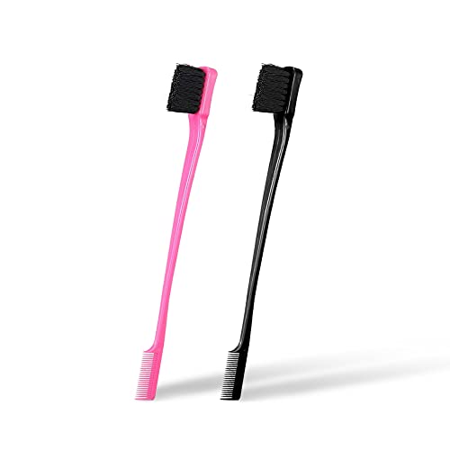 Foxi Fresh Double Sided Edge Control Hair Brush Comb Combo Pack 2 Pieces Pink and Black