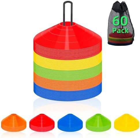 60/120 Pack Agile Soccer Cones with Portable Bags & Brackets,Sports Cones,cones for sports training，soccer cones for training，soccer training equipment，Agile Soccer Cones Used for Football Training