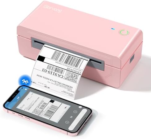 Gloryang Bluetooth Thermal Shipping Label Printer, 4X6 Inkless Label Machine for iOS, Android, Laptop, Wireless Printer for Small Business, Compatible with Amazon, UPS, Shopify, Pink