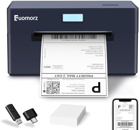 Fuomorz Thermal Shipping Label Printer for Small Businesses，4×6 Wireless Shipping Label Printer，Bluetooth Label Maker Support Android,Mac,iPhone and Windows,Used for Amazon,Ebay,Shopify,Etsy,USPS