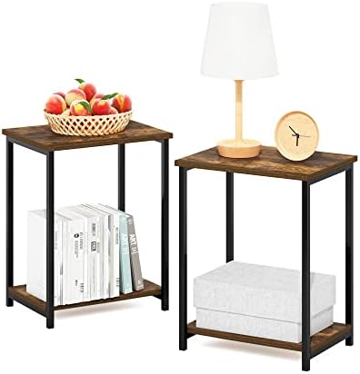 Furinno Simplistic Metal Frame End Table, 2-Pack, Amber Pine