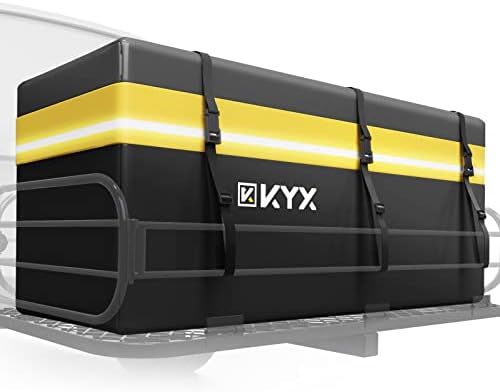 Hitch Cargo Carrier Bag – KYX 15 Cubic Feet Hitch Mount Vehicle Cargo Carrier Bag Car Pickup Truck 100% Waterproof, Anti-Tear 1000D PVC Fabric, Integrated Rain Curtain, Reinforced Straps (59″ 18″ 24″)