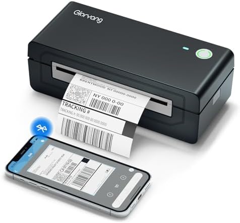 Gloryang Bluetooth Thermal Shipping Label Printer, 4X6 Inkless Label Machine for iOS, Android, Laptop, Wireless Printer for Small Business, Compatible with Amazon, UPS, Shopify, Black