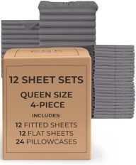 Bulk Case Pack of 12 Sheet Sets – (12) Complete Sheet Sets – Bulk Queen Bedding – Wholesale Case Pack for Hotels, Spa & Airbnbs – Deep Pocket & Wrinkle Free – Cooling & Breathable – Queen, Dark Grey