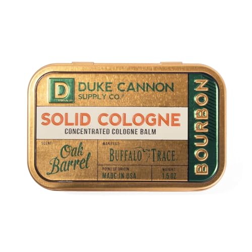 Duke Cannon Supply Co. Solid Cologne for Men Bourbon (Woodsy, Charred Oak Barrel Scent) – Concentrated Balm, Travel-Friendly Convenient Tin, 1.5 oz