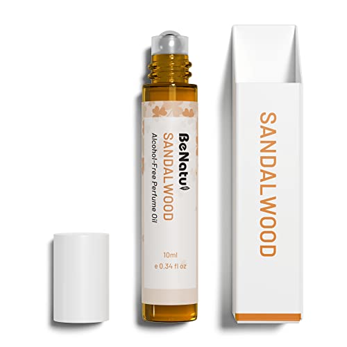 Sandalwood Perfume Oil Roll On for Women and Men, Alcohol Free Eau de Parfum,Travel Size Essential Oil Body Fragrance, Long Lasting, Leather Woody Scent, 10 ml