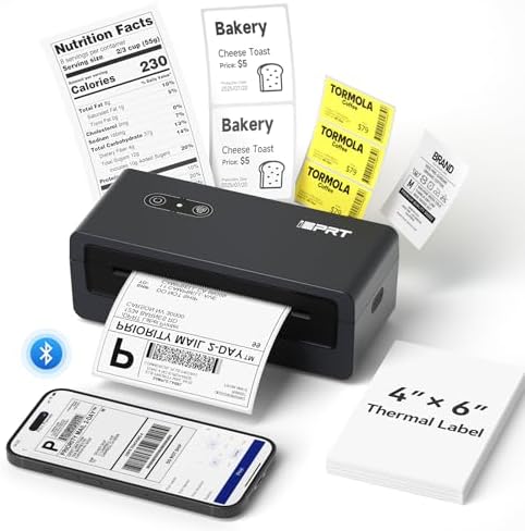 iDPRT Bluetooth Thermal Shipping Label Printer, Portabel Label Printer, Address Label Maker Machine with Tape for Small Business, 4×6 Thermal Labels Printer for Amazon, Ebay, USPS, Shopify, Etsy, etc