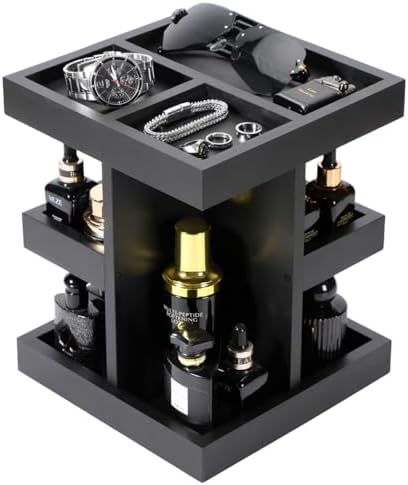 EXIN DECHEN Cologne Organizer for Men,Cologne Stand,3 Tier Wooden Perfume Shelf with Rotate,Desk Organizer,Gifts for Dad From Wife,Husband Boyfriend Birthday Gift Ideas,Valentine’s Day Gifts for Men