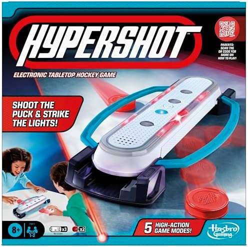 Hasbro Gaming Hypershot Electronic Tabletop Hockey Game | 5 Games in 1 | Music, Lights, and Sounds | Ages 8 and Up | for 1 to 2 Players | Kids Board Games