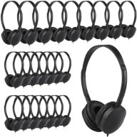 Wholesale Bulk Headphones for Classroom 25 Pack, School Headphones for Kids, Students, Libraries, Laboratories,Testing Centers, Museums etc (PU102,25 Black)