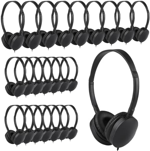 Wholesale Bulk Headphones for Classroom 25 Pack, School Headphones for Kids, Students, Libraries, Laboratories,Testing Centers, Museums etc (PU102,25 Black)