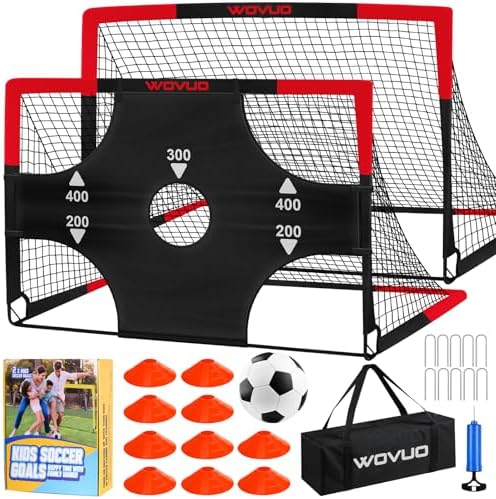 Kids Soccer Goals for Backyard Set of 2, 6×4 ft Portable Toddler Soccer Goal Training Equipment with Soccer Target, Ball, Cones, Soccer Net for Kids Age 3-5 6-8 8-12 10-12-14 Outdoor Sports Games Gift