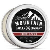Rocky Mountain Barber Company Solid Cologne for Men – Citrus & Spice Scent – 2 Oz Size – Made with Coconut Oil, Shea Butter – Long-Lasting Scent