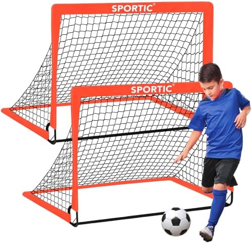 2 Pack 4′ x 3′ Soccer Goal Net Set, Pop Up Kids Practice Soccer Goals for Indoor and Outdoor.Portable Soccer Net with Carrying Bag & Ground Pegs, Perfect for Backyard, Field, Court