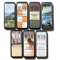 Mens Sample Solid Cologne Pack with Aspen, Lumberjack, Cedarwood Blend, Mystery Man, Life of the Party, Steel, and Business as Usual (Play Daily Solid Cologne Sampler Set – 7 Pack – 0.75 oz each)