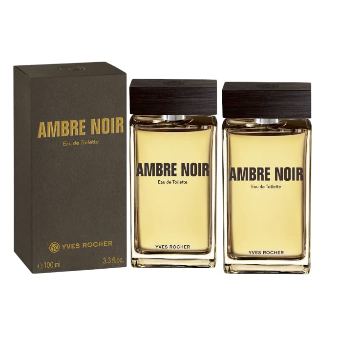 Yves Rocher Ambre Noir Eau de Toilette for Men Set of 2 – Woody Spicy Masculine Fragrance with Patchouli Double Your Favorite Scent 100 ml/3.38 fl.oz