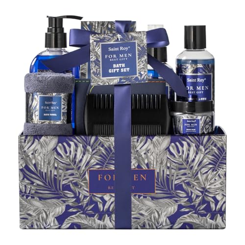 Fathers Day Christmas Gift Baskets, Birthday Gifts Spa Kit for Men Classic Perfume Bath Gift Set and Shower Gift Basket Self Care Shaving Kit Mens Bath Beard Spa Gifts Baskets Mens Gift Set beauty kit