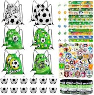 Yeepestmi 110Pcs Soccer Party Favors Drawstring Bags Soccer Goodie Bag with Mini Ball, Wristband, Slap bracelets, Keychains, Stickers for Soccer Party Supplies
