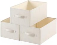 Linen Folding Storage Bins, 3 Pack Large Storage Baskets, Washable, Clothing Storage Bins with Handle, Closet Organizer for Storage Sweater,Sheets(Beige, 18½”x11″ x8½”)