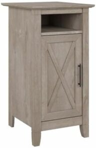 Bush Home Key West End Table with Door in Washed Gray, Compact Home Organizer, Storage Solution for Living Room or Bedroom
