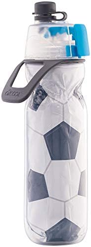 O2COOL Mist ‘N Sip Misting Water Bottle 2-in-1 Mist And Sip Function With No Leak Pull Top Spout Reusable Sports Water Bottle – 20 oz (Soccer)