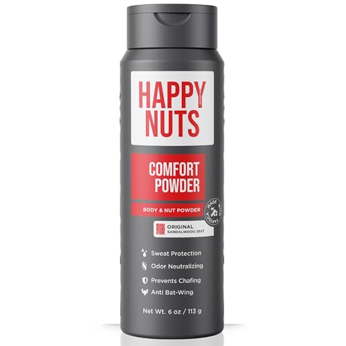 HAPPY NUTS Comfort Powder Deodorant For Men: Anti-Chafing, Sweat and Odor Control for Jock Itch, Aluminum-Free, 6 oz (1 Pack), Original Scent