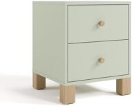 Storkcraft California 2 Drawer Nightstand (Sage with Driftwood) – GREENGUARD Gold Certified Nightstand for Kids Bedroom, Premium Wood Storage with Elegant, Iconic Block Feet