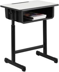 Flash Furniture Billie Open Front Student Desk for Classrooms or Remote Learning, Height Adjust School Desk with Book Box and Bag Hooks, Black/Gray