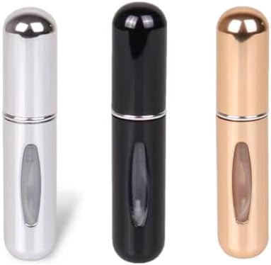 5ml Refillable Perfume Atomizer Portable Fine-Mist Spray Bottle (Silver/Black/Gold) – Leak-Proof Travel Cosmetic Container | Great Holiday Gift for Her/Him