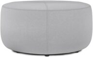 SIMPLIHOME Moore Large Ottoman – 32 inch Wide Upholstered Linen Look Fabric Irregular Round Ottoman in Light Grey, Contemporary Ottoman for Living Room or Bedroom with Top Stitching Detail, Assembled
