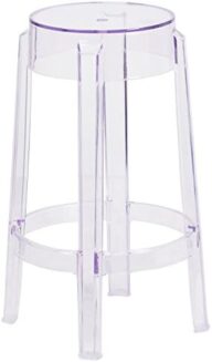 Flash Furniture Laney 25.75″ Indoor/Outdoor Counter Height Transparent Dining Stool with Foot Ring, Stackable Ghost Counter Height Stool, Transparent