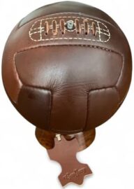 Geoffrey Vintage T Panel Soccer Ball 100% Cow Leather with Wooden Base | Size 5 | Retro Football Hand Stitched (Antique Brown and Tan)