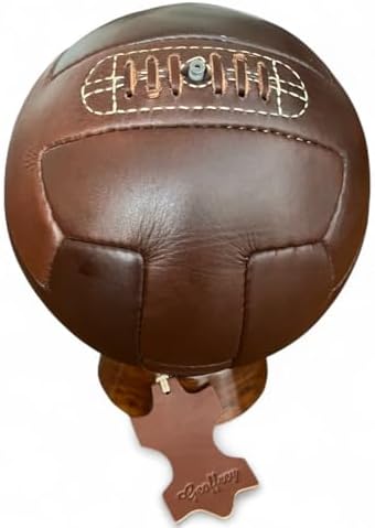 Geoffrey Vintage T Panel Soccer Ball 100% Cow Leather with Wooden Base | Size 5 | Retro Football Hand Stitched (Antique Brown and Tan)