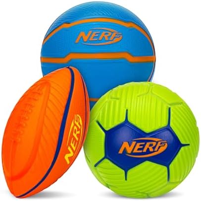 NERF Micro Foam Sports Ball Set – Kids Foam Micro Football, Soccer Ball + Basketball Set Soft Stress Relief Mini Foam Sports Set for Kids – Multicolor