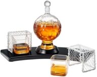 Soccer Whiskey Decanter Set with 2 Glasses & Goal Holder – Football-Shaped 25.9 oz Liquor Decanter Gift Set – Barware for Bourbon, Scotch, Rum – Unique Gift for Men, Sports Fans, Coaches
