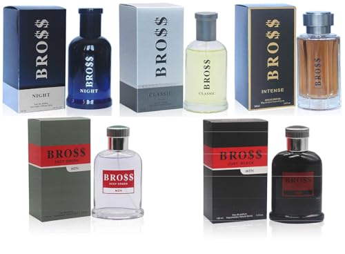 5-Piece Cologne Set for Men Includes Bro Classic, Intense, Night, Just Black and Deep Green of Woody, Spicy, Citrus & Aromatic eau de parfum for Men 3.4 OZ Each