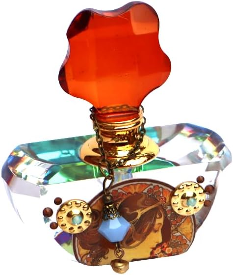 Art Nouveau Alphonse Mucha Art Perfume Bottle Crystal Rhinestones Floral Dauber Stick Vintage Victorian Bedroom Powder Room Decorations Vanity Decor Gift for Her Women