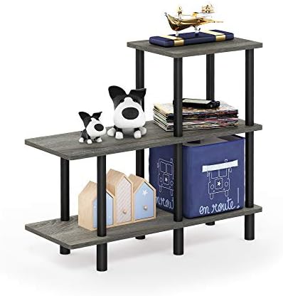 Furinno Turn-N-Tube 3-Tier Cube Ladder Shelf, French Oak Grey/Black