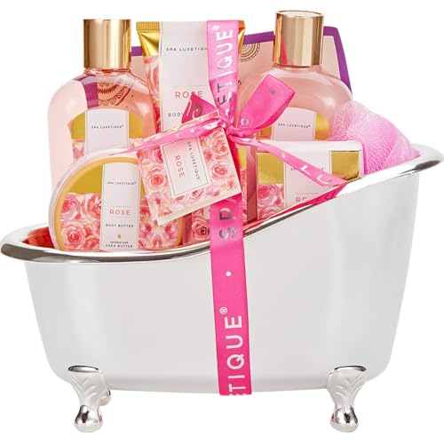 spa luxetique Gift Set For Women, Bath Sets for Women Gift, 8 Pcs Rose Spa Basket Includes Bubble Bath, Shower Gel, Body Lotion, Mom Birthday Gifts, Mother‘s Day Gift, Valentines Day Gifts for Her